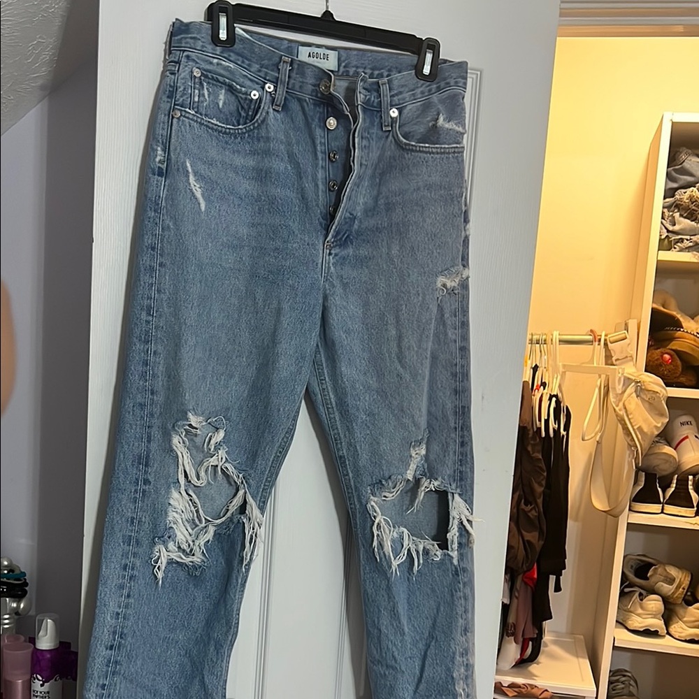Agolde Ripped Light Blue Denim Jeans